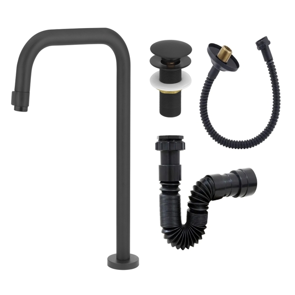 Torneira Lav. Clean Preto Black+flexível+válvula Click+sifão