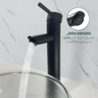 Torneira Lavabo Preta Bica Alta Monocomando Misturador Aço In