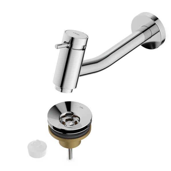 Torneira Lavatório Parede Bica Reta Cromada com Valvula Basic Celite