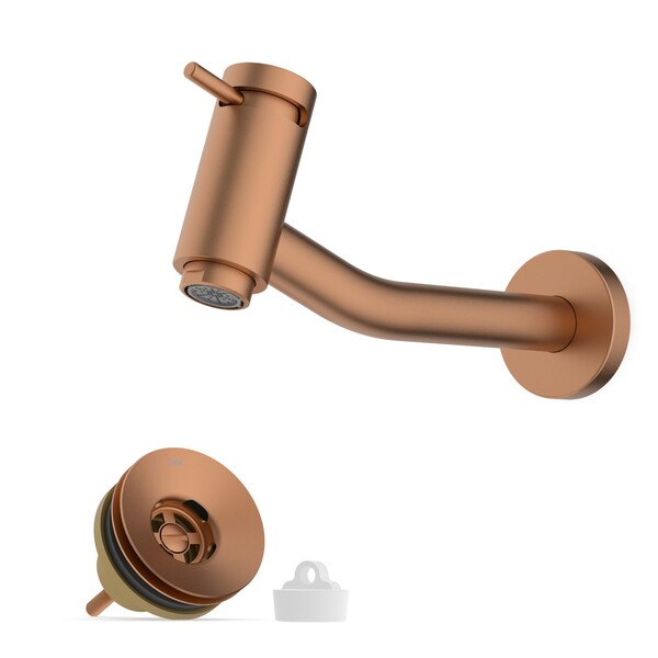 Torneira Lavatório Parede Bica Reta Rose Gold Fosca com Valvula Basic Celite