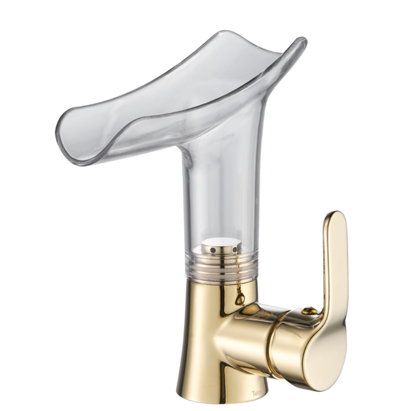 Torneira Luxo Cascata Dourada Lavabo Misturador Monocomando