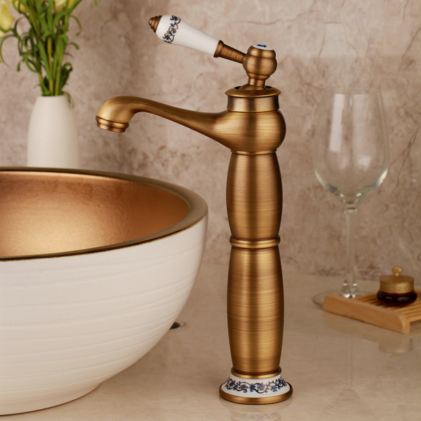 Torneira Mesa Alta Luxo Vintage Retrô Bronze C/ Porcelana 701