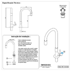 Torneira Mesa Cozinha Banheiro Tubo Gourmet Preto Flexível