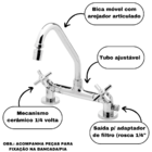 Torneira Misturador Bica Móvel Cozinha Mesa 1/4 De Volta Com