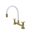 Torneira Misturador Cozinha Mesa Branco E Dourado Tubo Flexív