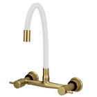 Torneira Misturador Cozinha Parede Gourmet Branco E Dourado