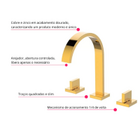 Torneira Misturador Duplo Comando Quadrada Dourado Gold Luxo