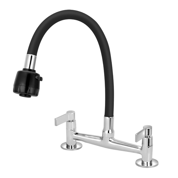 Torneira Misturador Flexível Duplo Jato Preto Cozinha Mesa