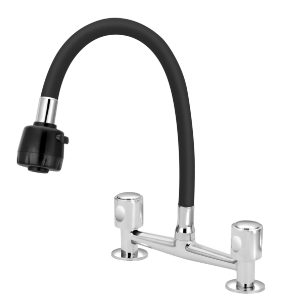 Torneira Misturador Flexível Duplo Jato Preto Cozinha Mesa