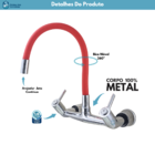 Torneira Misturador Gourmet Cozinha Parede C-61 Vermelho 1/4v.