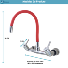 Torneira Misturador Gourmet Cozinha Parede C-61 Vermelho 1/4v.