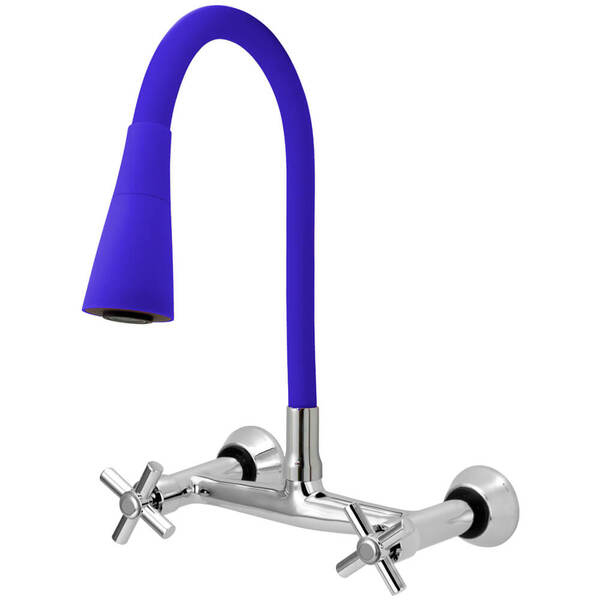 Torneira Misturador Gourmet Flexível Cone Azul Parede C62