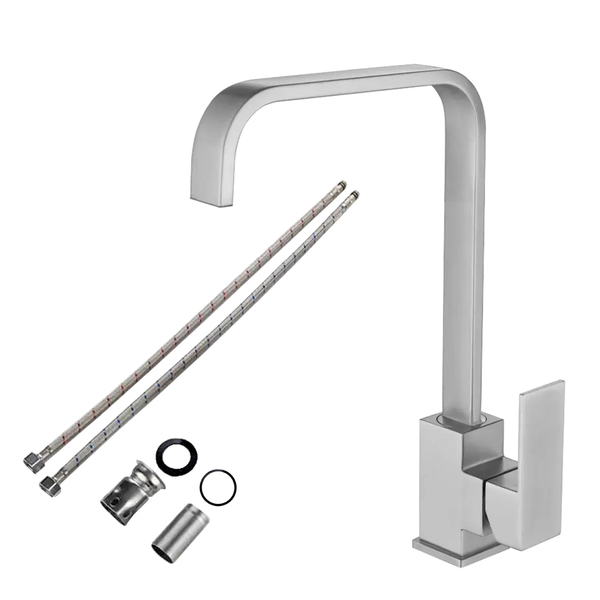 Torneira Monocomando 360º Cozinha Bancada Inox Escovada 1/4