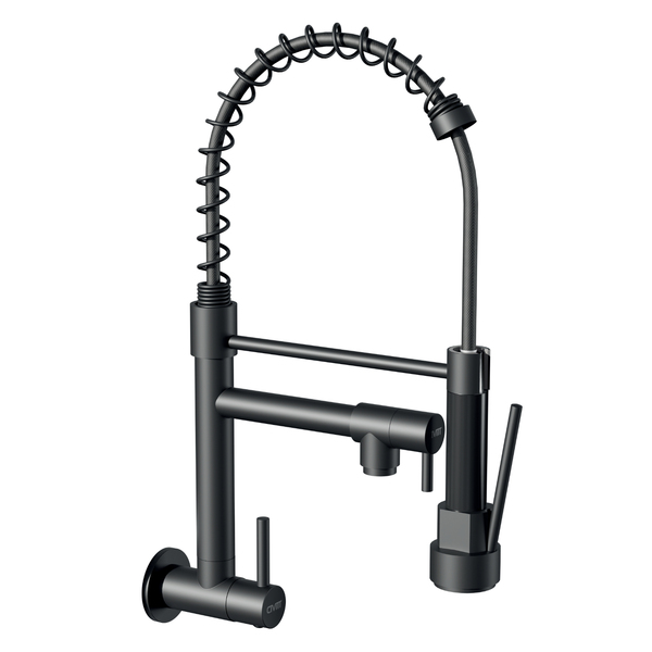 Torneira Monocomando Gourmet de Parede para Cozinha com Bica Alta Flexível Preto Fosco Standart Civitt