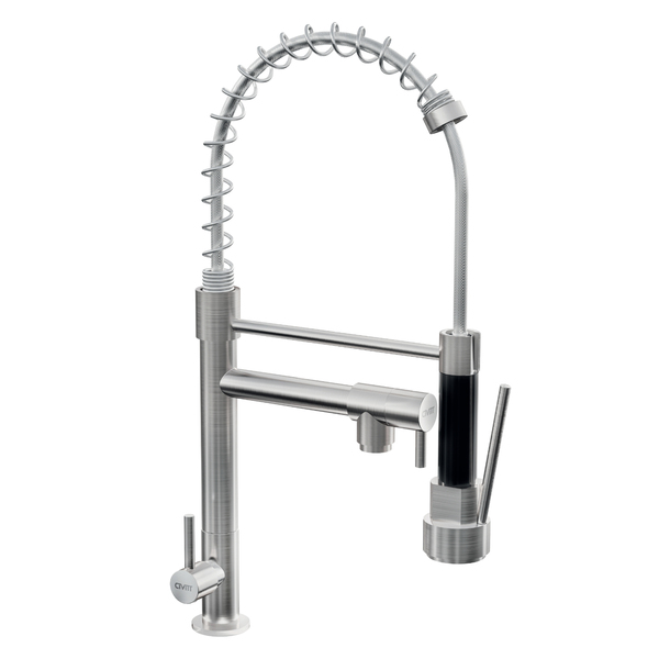 Torneira Monocomando Gourmet de Pia para Cozinha com Bica Alta Flexível Inox Escovado Standart Civitt