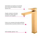 Torneira Monocomando Dourado Gold Quadrada Banheiro Lavabo Bi