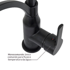 Torneira Monocomando Gourmet para Pia de Cozinha Bica Alta Preta BK604 Fani