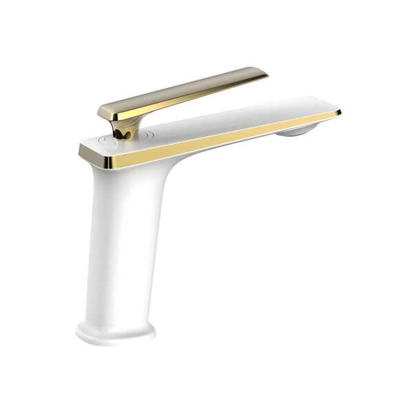 Torneira Monocomando Lavatório Bica Baixa Petra Branco/gold