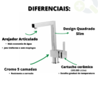 Torneira Monocomando Para Banheiro Quadrada Metal Cromado