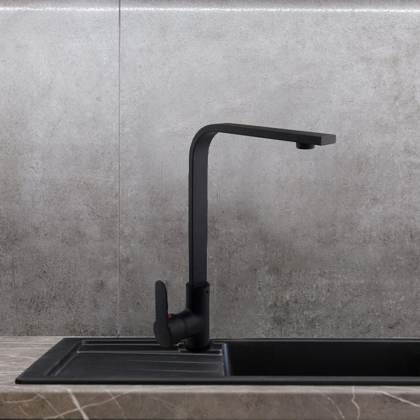 Torneira Monocomando Quadrada para Cozinha Preto Fosco Gourme