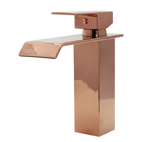 Torneira Monocomando Quadrada Slim Metalica Roma Rosê Gold 23