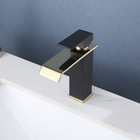 Torneira Para Banheiro Cascata Baixa Preto Dourado Misturador