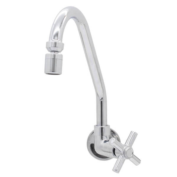 Torneira Para Cozinha Bica Móvel Parede Cruzeta Arredondada 3