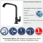 Torneira Para Cozinha De Mesa Bica Móvel 1167 F61 Preta Loren