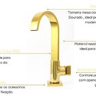 Torneira Para Lavatorio De Mesa Dourado 1/4 De Volta Samer Me