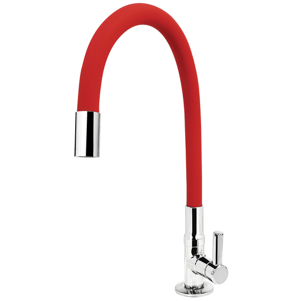 Torneira para Mesa de Cozinha Bica Alta Cromada e Vermelha Co