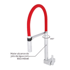 Torneira para Parede de Cozinha Bica Alta Cromado e Vermelho Doc Docol