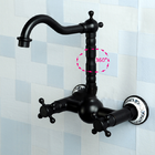 Torneira Parede Vintage Retrô Preto C/ Porcelana