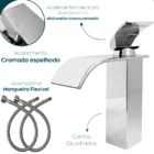 Torneira Pia Banheiro Bica Baixa Inox Quadrada Cromada Cascat