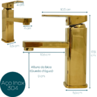 Torneira Pia Banheiro Dourada Bica Baixa Monocomando Misturad