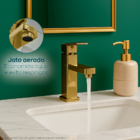 Torneira Pia Banheiro Dourada Bica Baixa Monocomando Misturad