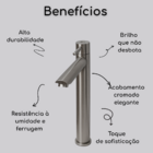 Torneira Pia Banheiro Robusta Alta Monocomando Prata Escovado