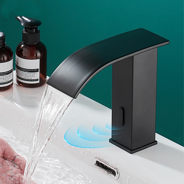 Torneira Pia Banheiro Sensor Cascata Baixa Luxo Mesa Preto Fo