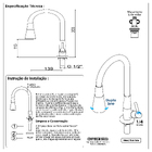 Torneira Pia Cozinha Bancada Flexivel Preto Fosco Duplo Jato