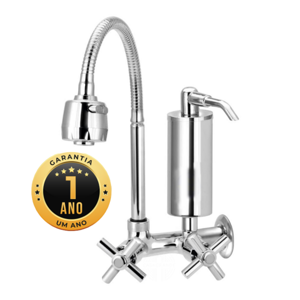 Torneira Pia Cozinha Mesa Preta Filtro Prata Gourmet Casagran