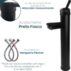 Torneira Preta Bica Alta Para Pia Banheiro E Valvula Click 7/