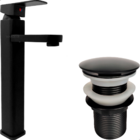 Torneira Preta E Valvula Click 1 1/4 Inox Kit Banheiro Ralo P