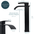 Torneira Preta Quadrada Bica Alta Cascata E Valvula Click 7/8