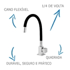 Torneira Quadrada Cozinha Bancada/mesa 4130 Cano Preto Flexív