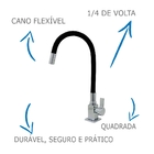 Torneira Quadrada Cozinha Bancada/mesa  4130 Cano Flexível Pr