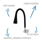 Torneira Quadrada Cozinha Veneza Parede 4120 Cano Preto Flexí