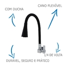 Torneira Quadrada Cozinha Veneza Parede 4120 Cano Preto Flexí
