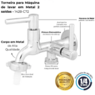 Torneira Tanque/maquina 2 Saídas Alavanca Metal Cromado 1/4v