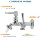 Torneira Tanque/maquina 2 Saídas Metal Cromado 1/4 Volta Casa