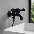 Torneira Tanque Maquina 2 Saídas Preta Com Bico P/ Mangueira