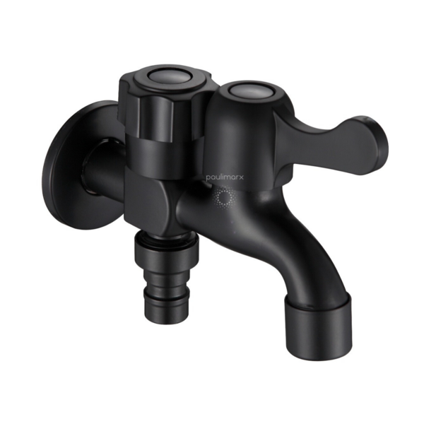 Torneira Tanque Maquina 2 Saídas Preta Com Bico P/ Mangueira